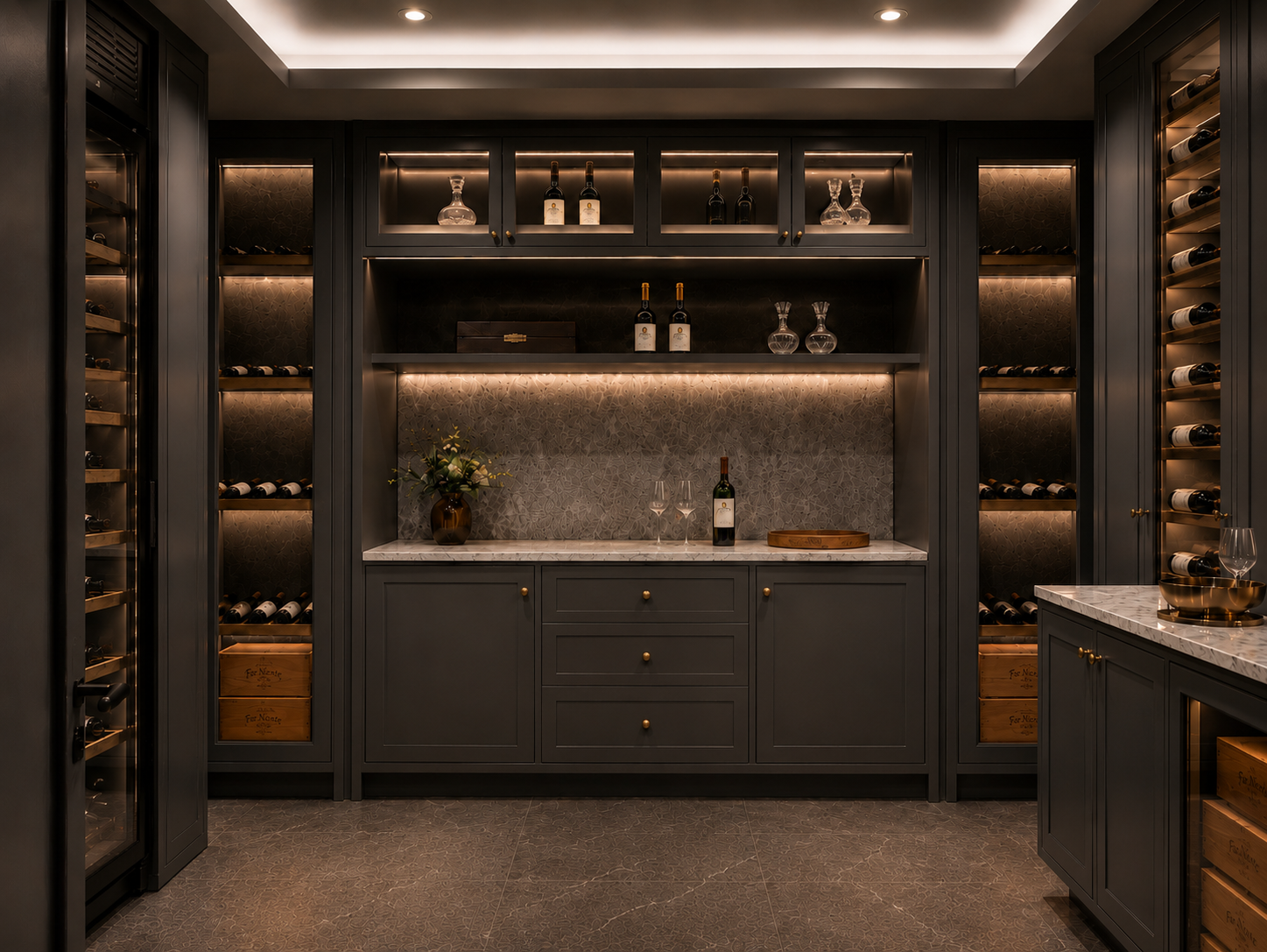 Dark charcoal wine cellar