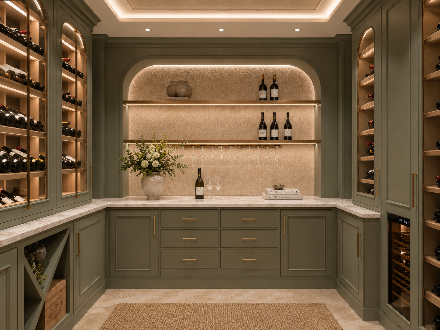 Sage green wine room